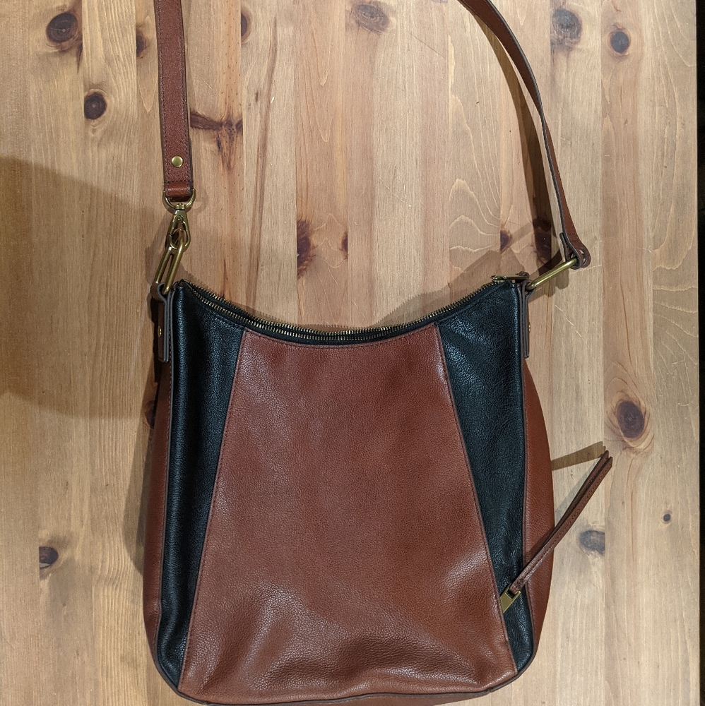 Fossil Talia Hobo Bag Black/Brown Leather